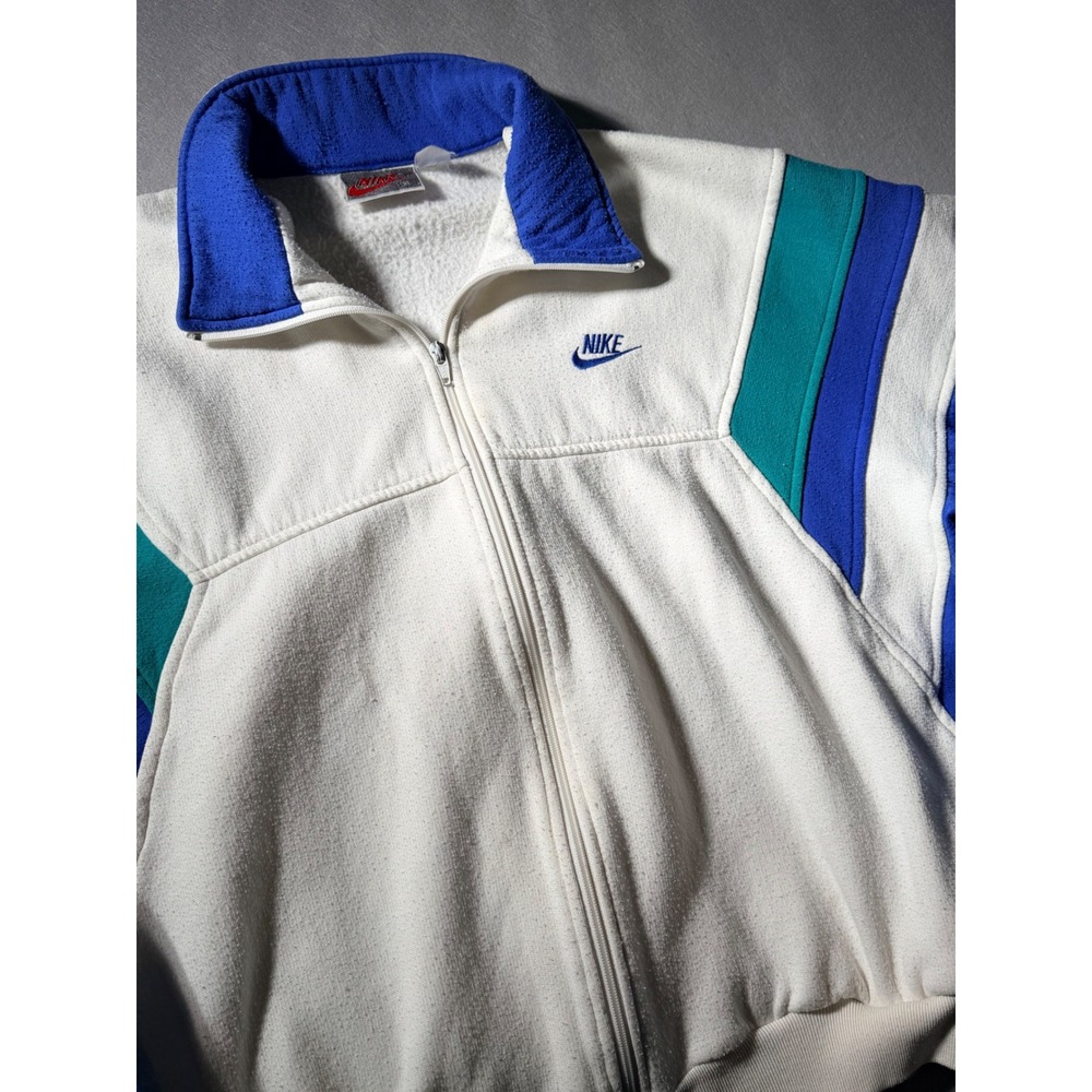 1988 Nike Track Jacket Mens XL White Blue Teal Colorblock Full Zip Fleece - Picture 4 of 6